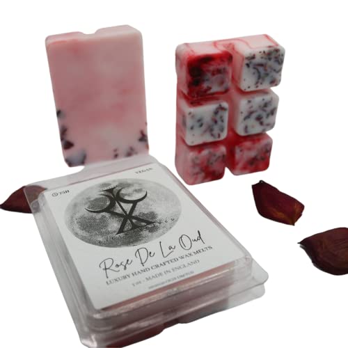 Rose De La Oud – 85g Handmade Luxury Scented Wax Melt Snap Bar. Designer Perfume. Min 75H Burn. Vegan. Highly Scented Candle Alternative for Home and Office. Lasting Fragrance.