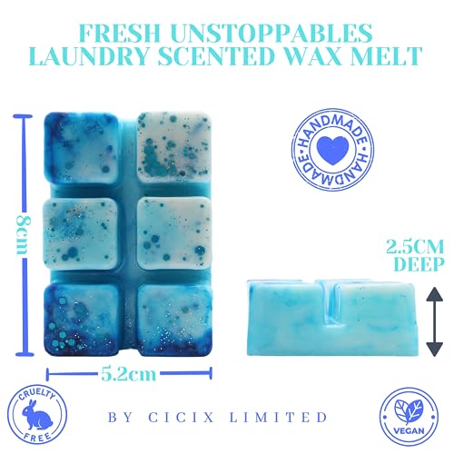 Fresh Unstoppables – 85g Handmade Artisan Luxury Scented Wax Melt Snapbar. Laundry Detergent Scent. Min 75H Burn. Vegan. Highly Scented Candle Alternative For Home And Office. Lasting Fragrance.
