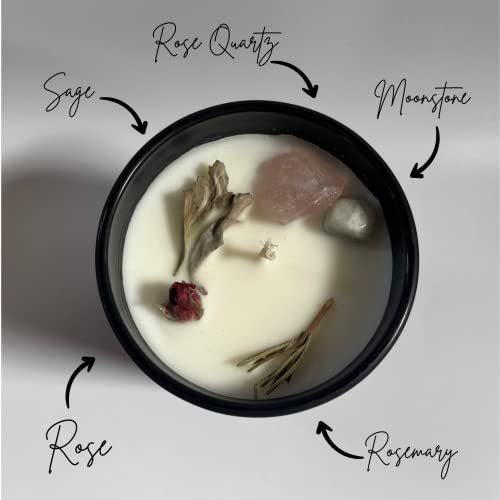 CICIX Luxury Love Crystal Candle with Rose Quartz & Moonstone. Crystal Healing & Botanical Aromatherapy. Wicca Ritual. Gift for Women & Men. Large Candle.