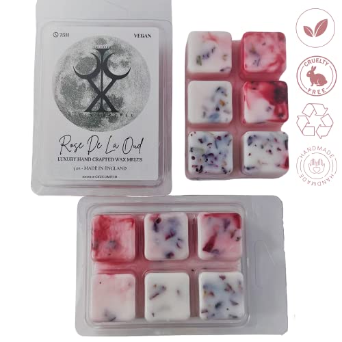Rose De La Oud – 85g Handmade Luxury Scented Wax Melt Snap Bar. Designer Perfume. Min 75H Burn. Vegan. Highly Scented Candle Alternative for Home and Office. Lasting Fragrance.