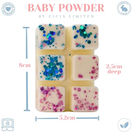 Baby Powder – 85g Handmade Luxury Scented Wax Melt Snap Bar. Fresh Scent. Min 75H Burn. Vegan. Highly Scented Candle Alternative For Home And Office. Lasting Fragrance.