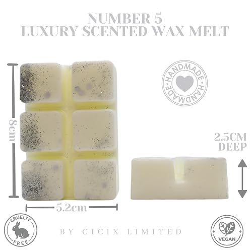 Number 5– 85g Handmade Artisan Luxury Scented Wax Melt Snap Bar. Designer Perfume. Min 75H Burn. Vegan. Highly Scented Candle Alternative For Home And Office. Lasting Fragrance.