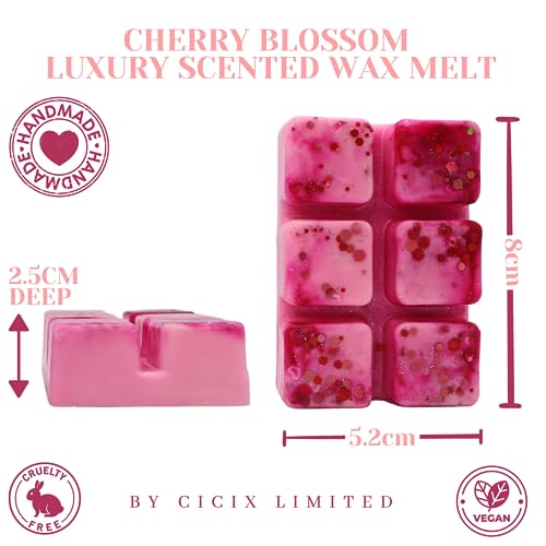 Cherry Blossom – 85g Handmade Luxury Scented Wax Melt Snapbar. Floral Scent. Min 75H Burn. Vegan. Highly Scented Candle Alternative For Home And Office. Lasting Fragrance.