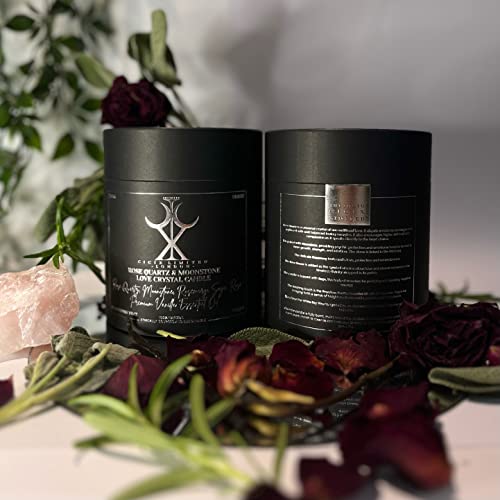 CICIX Luxury Love Crystal Candle with Rose Quartz & Moonstone. Crystal Healing & Botanical Aromatherapy. Wicca Ritual. Gift for Women & Men. Large Candle.