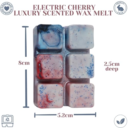 Electric Cherry – 85g Handmade Luxury Scented Wax Melt Snap Bar. Designer Inspired Scent. Min 75H Burn. Vegan. Highly Scented Candle Alternative For Home And Office. Lasting Fragrance.