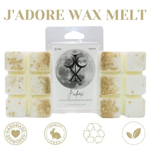 J'Adore – 85g Handmade Luxury Scented Wax Melt Snap bar. Designer Perfume. Min 75H Burn. Vegan. Highly Scented Candle Alternative for Home and Office. Lasting Fragrance.