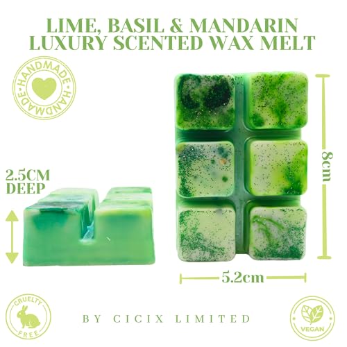 Lime Basil & Mandarin – 85g Handmade Luxury Scented Wax Melt Snap Bar. Designer Inspired. Min 75H Burn. Vegan. Highly Scented Candle Alternative For Home And Office. Lasting Fragrance.
