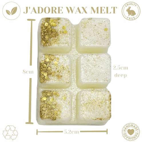 J'Adore – 85g Handmade Luxury Scented Wax Melt Snap bar. Designer Perfume. Min 75H Burn. Vegan. Highly Scented Candle Alternative for Home and Office. Lasting Fragrance.