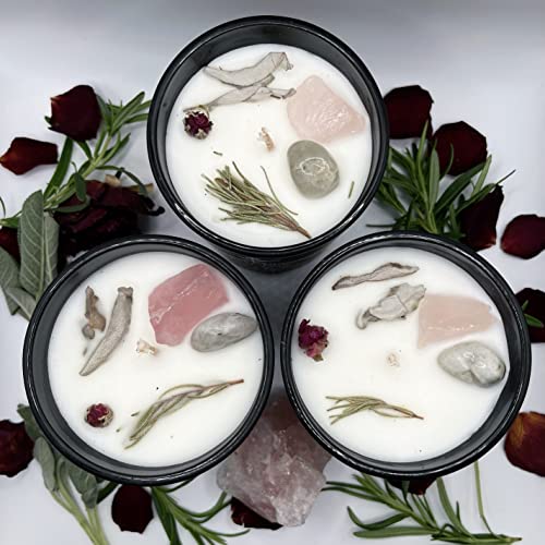 CICIX Luxury Love Crystal Candle with Rose Quartz & Moonstone. Crystal Healing & Botanical Aromatherapy. Wicca Ritual. Gift for Women & Men. Large Candle.
