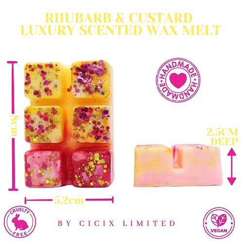 Rhubarb And Custard – 85g Handmade Luxury Scented Wax Melt Snap Bar. Sweet Scent. Min 75H Burn. Vegan. Highly Scented Candle Alternative For Home And Office. Lasting Fragrance.