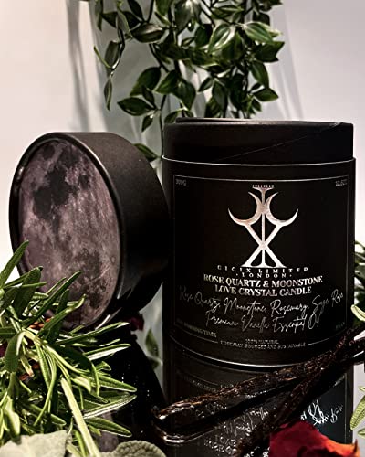 CICIX Luxury Love Crystal Candle with Rose Quartz & Moonstone. Crystal Healing & Botanical Aromatherapy. Wicca Ritual. Gift for Women & Men. Large Candle.
