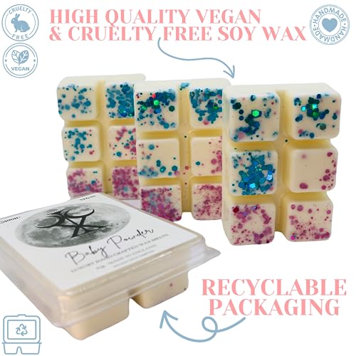 Baby Powder – 85g Handmade Luxury Scented Wax Melt Snap Bar. Fresh Scent. Min 75H Burn. Vegan. Highly Scented Candle Alternative For Home And Office. Lasting Fragrance.