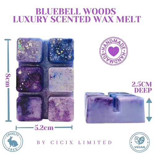 Bluebell Woods – 85g Handmade Artisan Luxury Scented Wax Melt Snapbar. Fresh Clean Scent. Min 75H Burn. Vegan. Highly Scented Candle Alternative For Home And Office. Lasting Fragrance.
