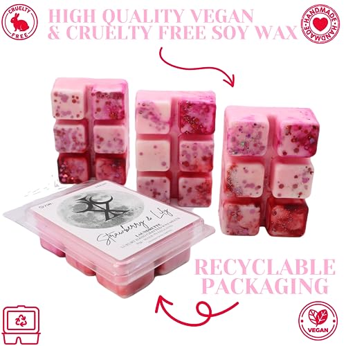 Strawberry & Lily – 85g Handmade Artisan Scented Wax Melt Snapbar. Laundry Detergent Clean Scent. Min 75H Burn. Vegan. Strong Scented Candle Alternative For Home And Office. Long Lasting.