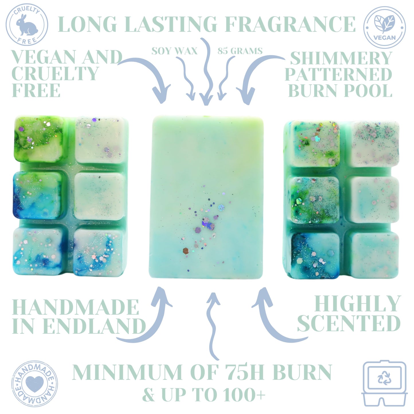 Frosted Eucalyptus – 85g Handmade Artisan Scented Wax Melt Snapbar. Laundry Detergent Clean Scent. Min 75H Burn. Vegan. Strong Scented Candle Alternative For Home And Office. Long Lasting.