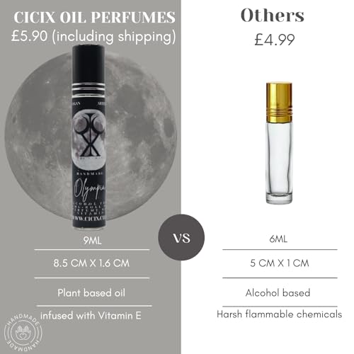 CICIX Inspired by Olympia roll on perfume. Perfume Alternative. 9ML. Alcohol Free. Plant Base Ingredient: Vegan and Cruelty Free. Infused With Vitamin E. Handmade in England.