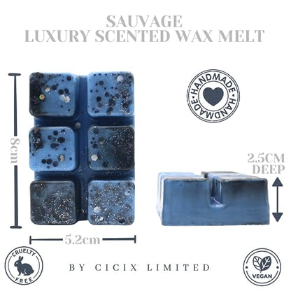 Sauvage – 85g Handmade Artisan Luxury Scented Wax Melt Snap Bar. Designer Aftershave. Min 75H Burn. Vegan. Highly Scented Candle Alternative For Home And Office. Lasting Fragrance.