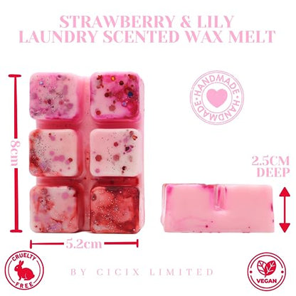 Strawberry & Lily – 85g Handmade Artisan Scented Wax Melt Snapbar. Laundry Detergent Clean Scent. Min 75H Burn. Vegan. Strong Scented Candle Alternative For Home And Office. Long Lasting.