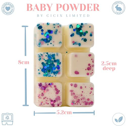 Baby Powder – 85g Handmade Luxury Scented Wax Melt Snap Bar. Fresh Scent. Min 75H Burn. Vegan. Highly Scented Candle Alternative For Home And Office. Lasting Fragrance.