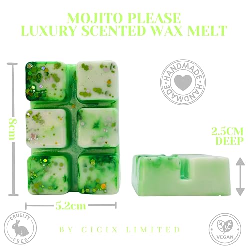 Mojito Please! – 85g Handmade Artisan Luxury Scented Wax Melt Snapbar. Drink Inspired. Min 75H Burn. Vegan. Highly Scented Candle Alternative For Home And Office. Lasting Fragrance.