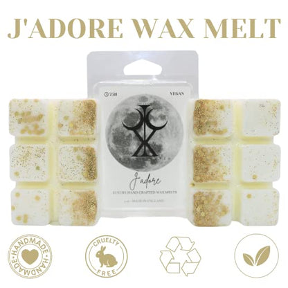 J'Adore – 85g Handmade Luxury Scented Wax Melt Snap bar. Designer Perfume. Min 75H Burn. Vegan. Highly Scented Candle Alternative for Home and Office. Lasting Fragrance.