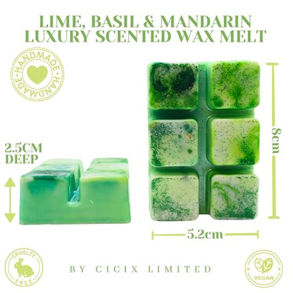 Lime Basil & Mandarin – 85g Handmade Luxury Scented Wax Melt Snap Bar. Designer Inspired. Min 75H Burn. Vegan. Highly Scented Candle Alternative For Home And Office. Lasting Fragrance.