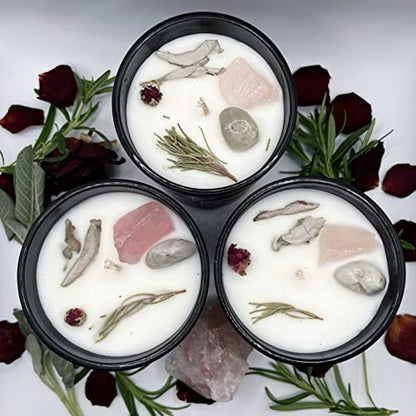 CICIX Luxury Love Crystal Candle with Rose Quartz & Moonstone. Crystal Healing & Botanical Aromatherapy. Wicca Ritual. Gift for Women & Men. Large Candle.