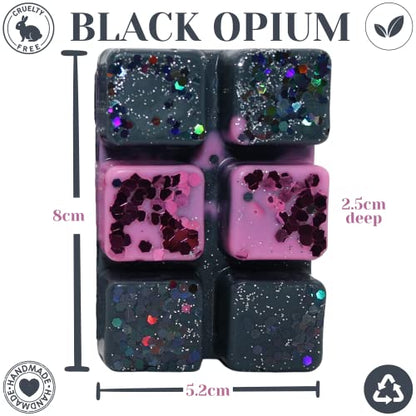 Black Opium – 85g Handmade Luxury Scented Wax Melt Snap Bar. Designer Perfume. Min 75H Burn. Vegan. Highly Scented Candle Alternative for Home and Office. Lasting Fragrance.