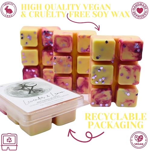 Lavender Lemon – 85g Handmade Artisan Luxury Scented Wax Melt Snapbar. Herbal Scent. Min 75H Burn. Vegan. Highly Scented Candle Alternative For Home And Office. Lasting Fragrance.