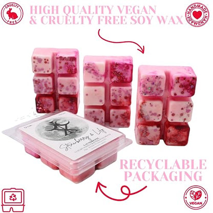 Strawberry & Lily – 85g Handmade Artisan Scented Wax Melt Snapbar. Laundry Detergent Clean Scent. Min 75H Burn. Vegan. Strong Scented Candle Alternative For Home And Office. Long Lasting.