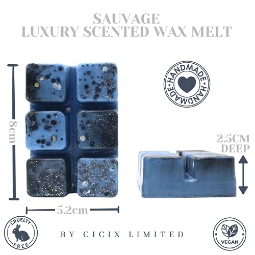 Sauvage – 85g Handmade Artisan Luxury Scented Wax Melt Snap Bar. Designer Aftershave. Min 75H Burn. Vegan. Highly Scented Candle Alternative For Home And Office. Lasting Fragrance.