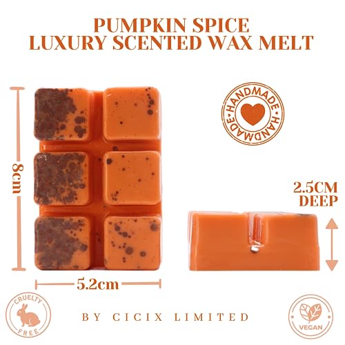 Pumpkin Spice – 85g Halloween Wax Melt Snap bar. Handmade Strong Scented. Min 75H Burn. Vegan. Highly Scented Candle Alternative For Home And Office. Lasting Fragrance.