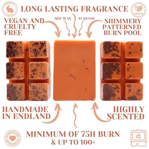 Pumpkin Spice – 85g Halloween Wax Melt Snap bar. Handmade Strong Scented. Min 75H Burn. Vegan. Highly Scented Candle Alternative For Home And Office. Lasting Fragrance.