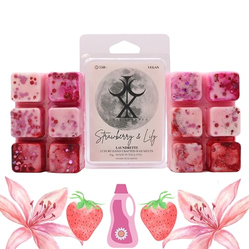 Strawberry & Lily – 85g Handmade Artisan Scented Wax Melt Snapbar. Laundry Detergent Clean Scent. Min 75H Burn. Vegan. Strong Scented Candle Alternative For Home And Office. Long Lasting.