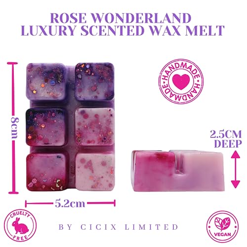 Rose Wonderland – 85g Handmade Laundry Scented Wax Melt Snap Bar. Laundrette Collection. Min 75H Burn. Vegan. Highly Scented Candle Alternative For Home And Office. Lasting Fragrance.