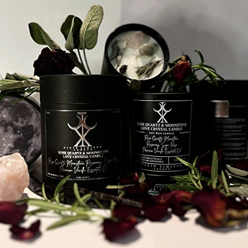 CICIX Luxury Love Crystal Candle with Rose Quartz & Moonstone. Crystal Healing & Botanical Aromatherapy. Wicca Ritual. Gift for Women & Men. Large Candle.