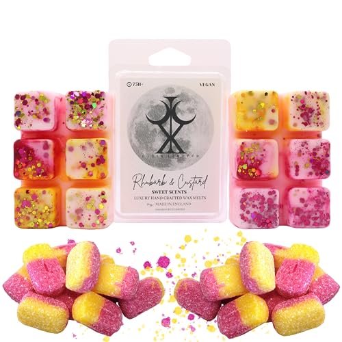 Rhubarb And Custard – 85g Handmade Luxury Scented Wax Melt Snap Bar. Sweet Scent. Min 75H Burn. Vegan. Highly Scented Candle Alternative For Home And Office. Lasting Fragrance.